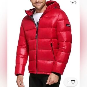 X Calvin Klein Red Shine Puffer Jacket Large New Without Tag